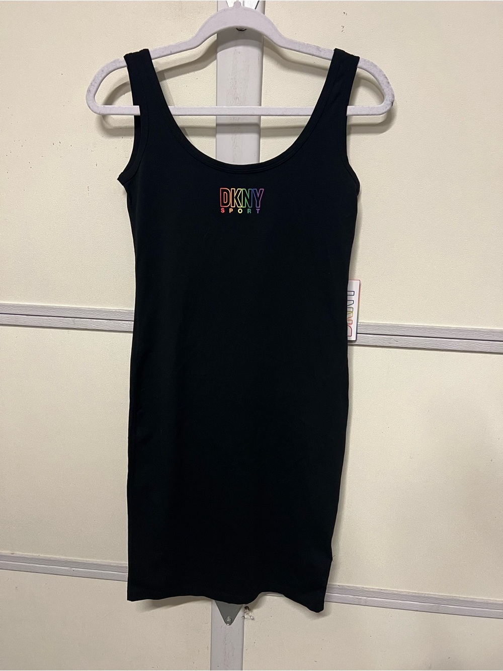 DKNY Black Tank Mini Dress with Multicolor Logo